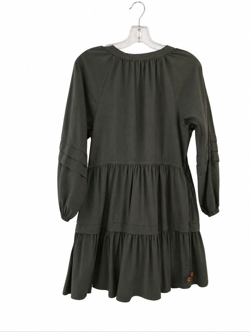 Madewell Olive Green V-Neck Tiered Mini Dress SP Oversized - Picture 4 of 10